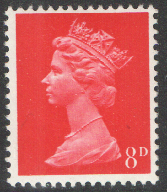 (image for) 1968 8d Scarlet Cylinder 2 No Dot Pre-Decimal Machin Block of 6